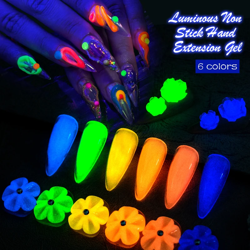 Luminous Non-Stick Hand Extension Gel Nail Polish 3D Shaping/Sculpting/Carving UV/LED Gel Fluorescent Neon Color Jelly Hard Gel