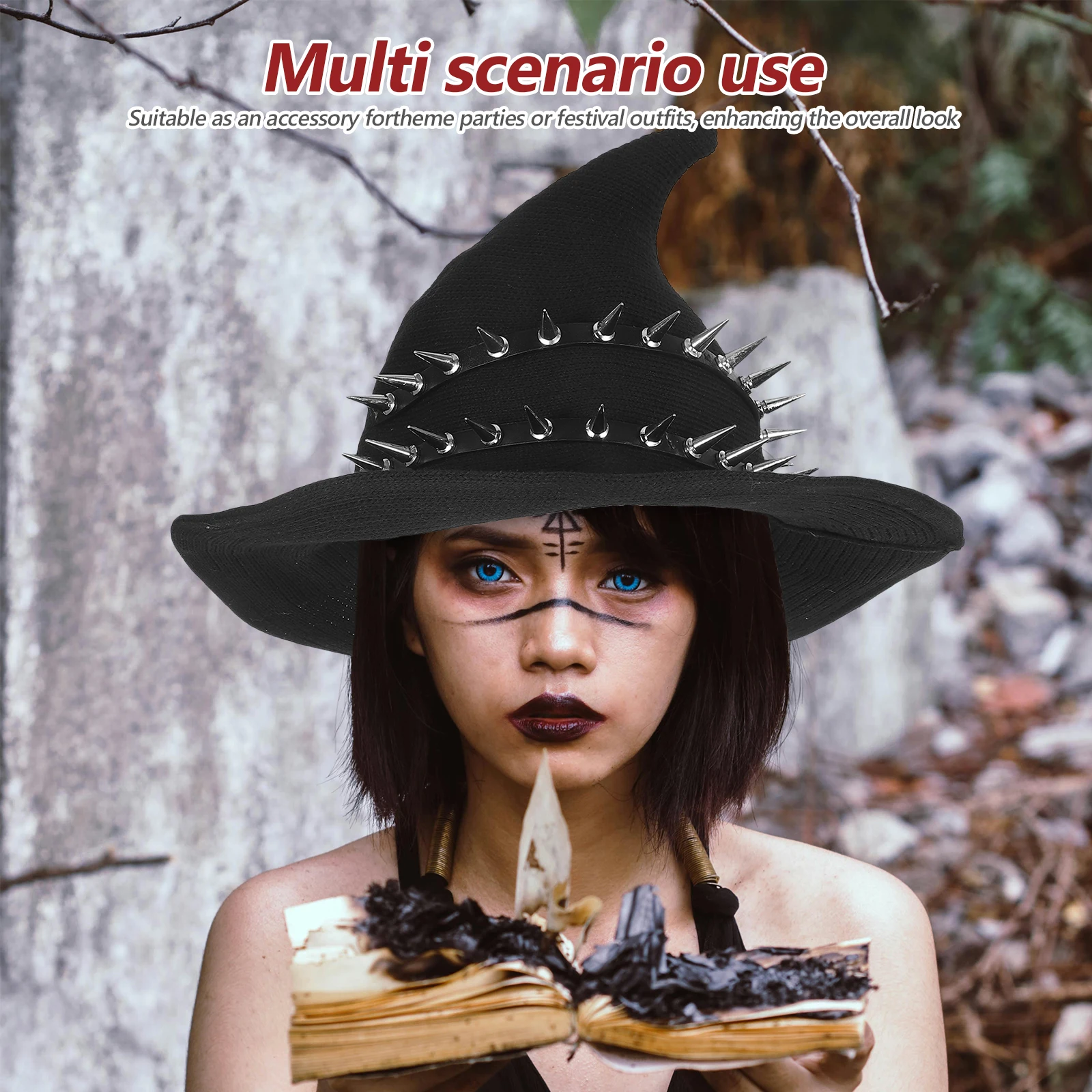 

Steampunk Witch Hat Costume Knitted Cosplay Halloween Party Bonnet Hats for Women Wrinkle Cap Polyester Wizard Miss