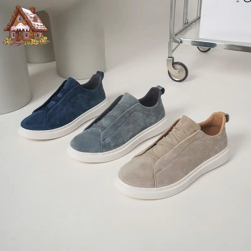 Męskie buty sportowe na co dzień, skóra świńska, antypoślizgowe, wiązane, lekkie, oddychające i wygodne, płaskie męskie buty na co dzień z gumową podeszwą.