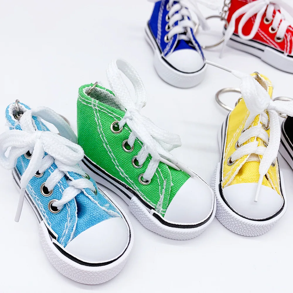 Criativo 3d lona tênis sapato chaveiro bonito mini sapatos esportivos pingente chaveiros simulação do carro berloque saco chave titular