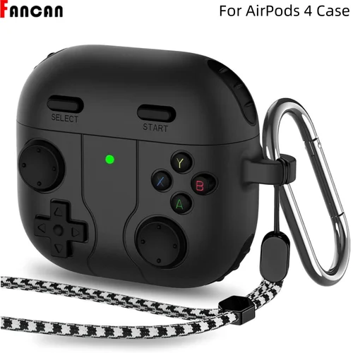 Funda protectora clásica para consola de juegos portátil, funda protectora de piel con llavero y cordón para AirPods 4, novedad de 2024