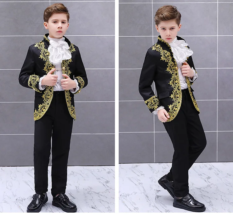 Kids Middeleeuwse Prins Kostuum Kind Jongens Koning Cosplay Fancy Dress Tuxedo Pak Carnaval Cosplay Kostuum Verjaardagscadeau Voor Kids