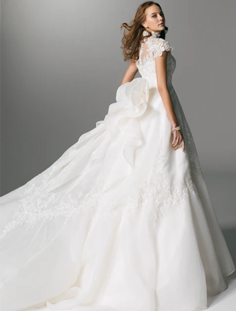 

custom made stylishness romance standing lace collar impresses the eye with flourishes of beads flounce ribbons wedding dresses