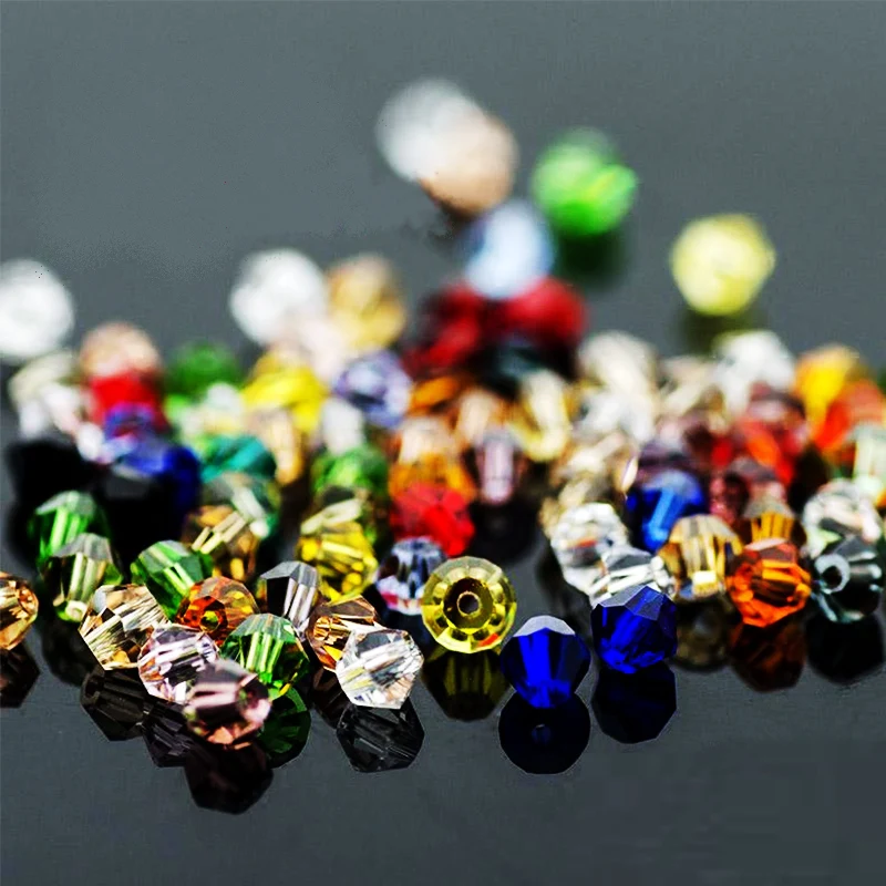 100PCS 4mm Colorful Bicone Crystal Beads Loose Glass Beads Jewelry Making Spacer Beads for DIY Earrings Bracelet Necklace Craft