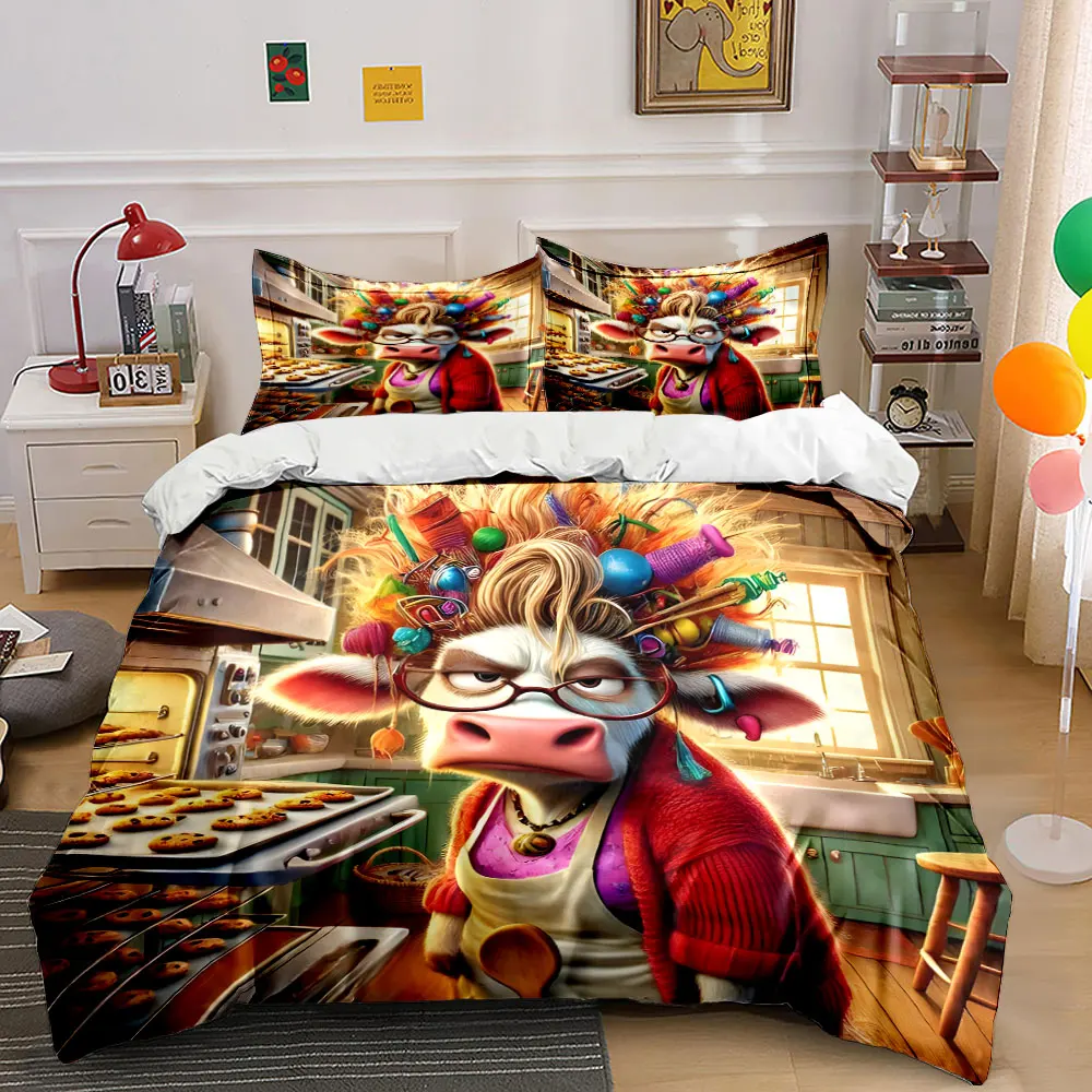 

Colorful headdress baking kitchen scene Pattern Duvet Cover Set Digital Print Colorful Polyester Bedding with Zipper Closur