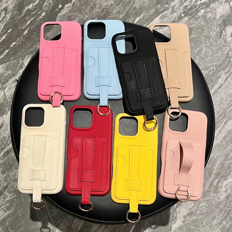 

Suitable for small lychee pattern card slot wristbandiphone 15promaxPhone Case Simple16promaxNew Anti-Fall14promaxProtective Sle