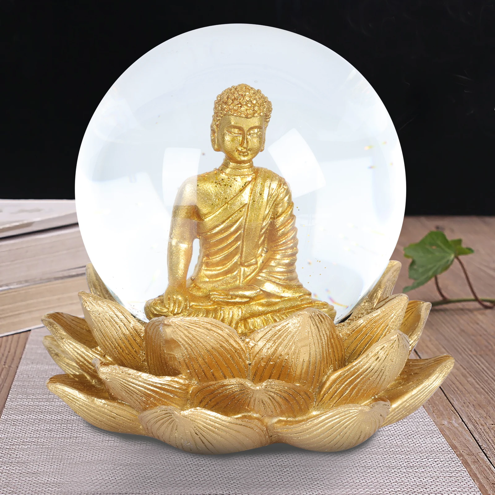 

1pc Crystal Ball Buddha Statue Ornament Resin Glass Dome Figurine Home Decor Lotus Base Sculpture Premium Material Long Term Use