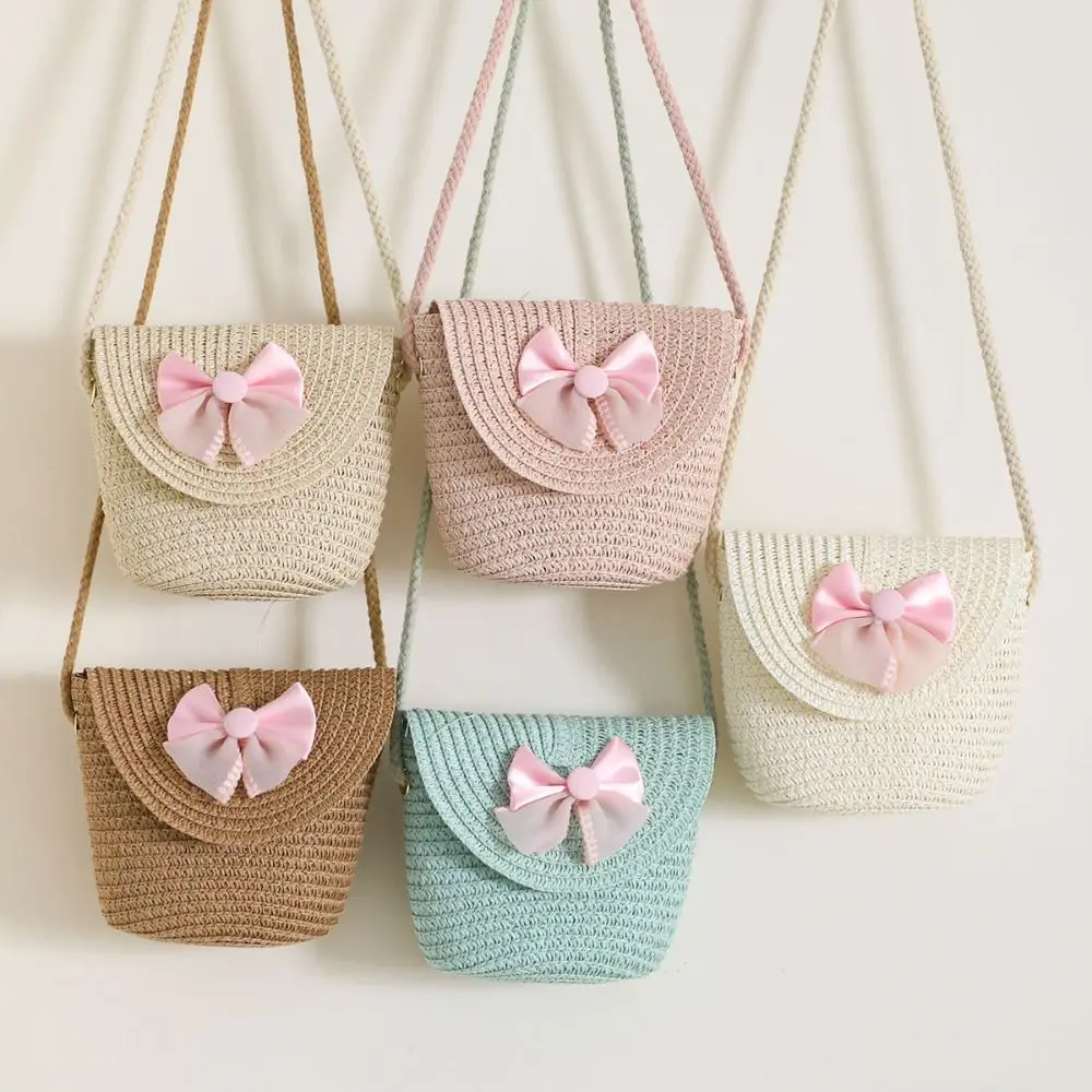 Flip Mini Straw Bag Summer Beach Handmade Woven Zipper Storage Basket Coin Purse Photo Props Crossbody Handbag