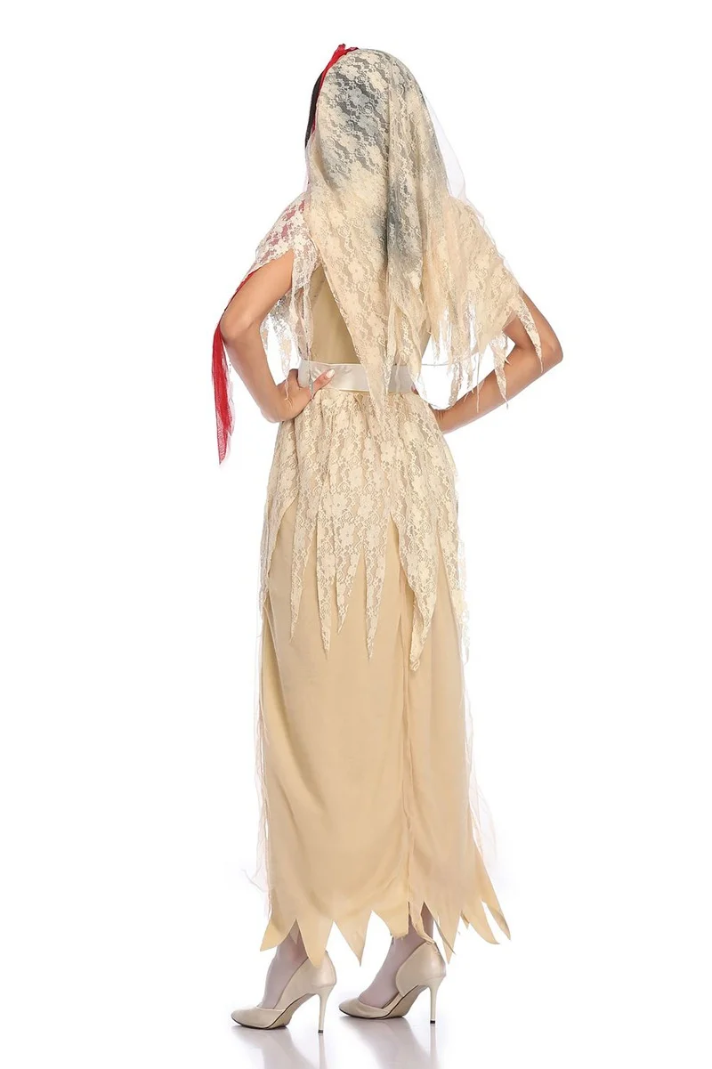Fsia de Noiva Fsma de Terror de loween Tamanho ande Noiva Deus Morto Vestido de Renda Zumbi Fsia Étnica Femi...