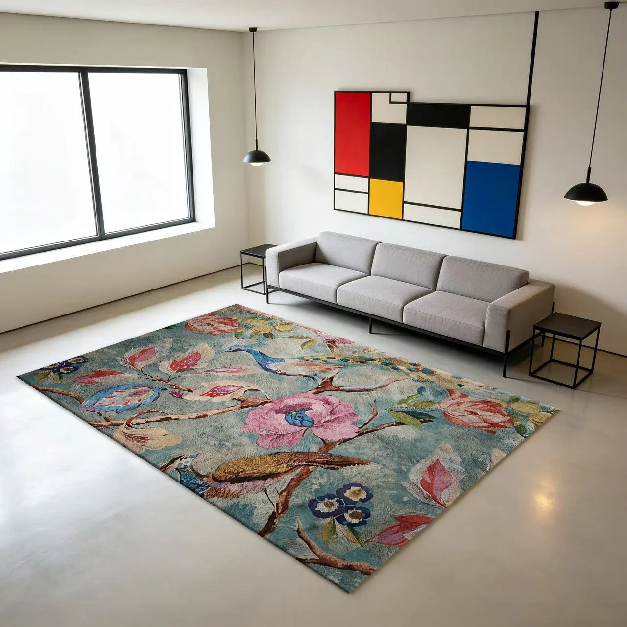 Vintage Peacock Floral Pattern Carpet Retro Plant Floral Art Bohemian Style Living Room Floor Carpet
