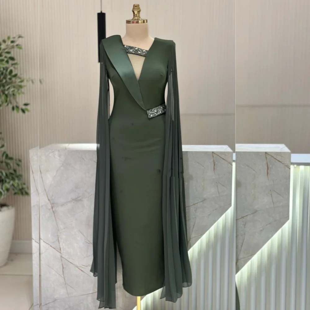 

Matching Jersey Pleat Sheath Midi Dresses V-neck Prom Dresses Classic Exquisite Modern Style Pastrol Unisex Chinese Style