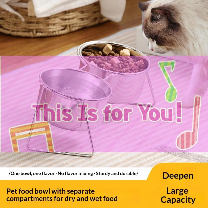 

304 Stainless Steel Single And Double Cats Dogs Bowl Neck Protection Anti Slip Anti Overturning Cats Dogs Feeding Water Bowl