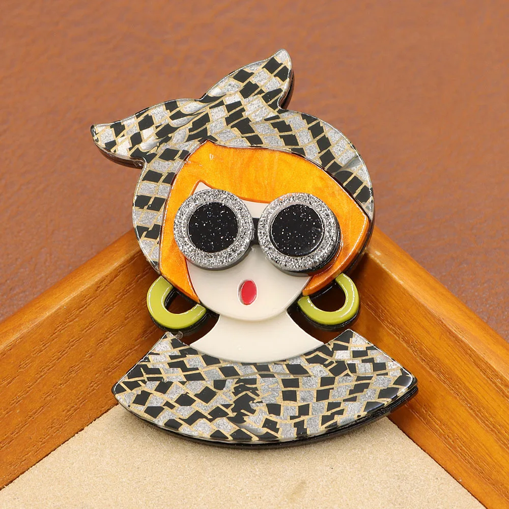 Fashionable and cute girl wearing headscarf brooch, acetate acrylic sheet brooch, fashionable new style