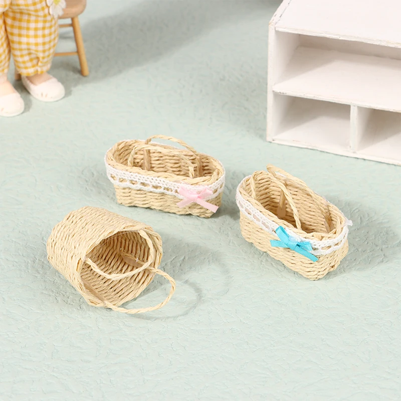 1Pc Casa delle bambole in miniatura Telaio in rattan Cestino intrecciato a mano Modello Mini Simulazione Decorazione della casa delle bambole Giocattoli Accessori
