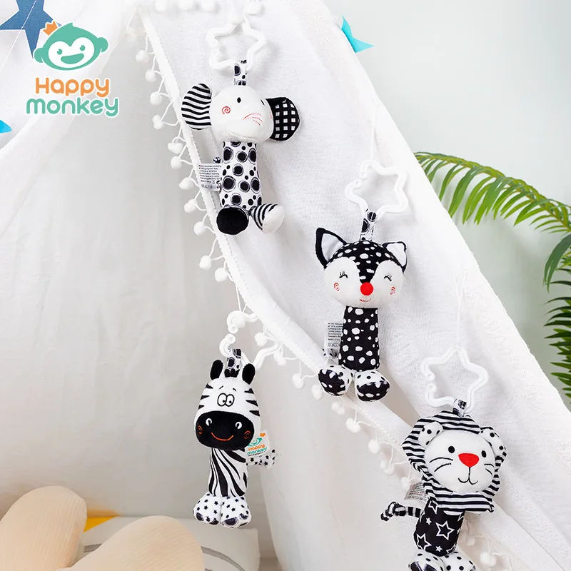 Ciondolo per carrello giocattolo con carillon a vento carino per bambini, mirino per inseguire il neonato, sonaglio comfort in bianco e nero