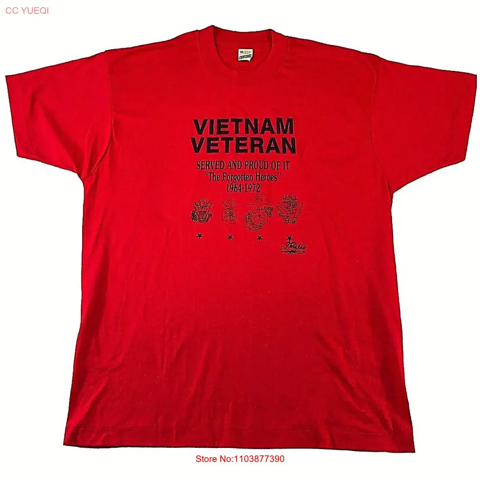 T-shirt vintage pour homme, motif « Vietnam Veteran », « Served And Proud Of It », taille L, rouge, style années 80, délavé, doux, pour usage quotidien