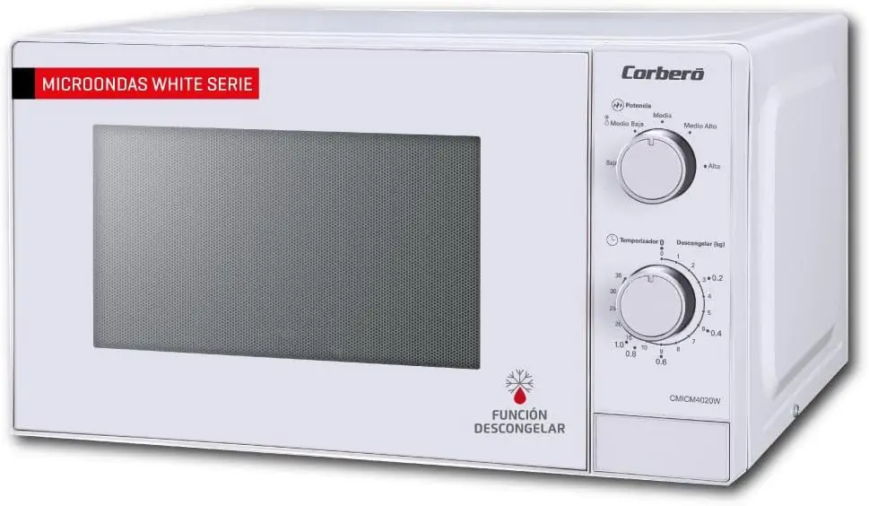 Corberó CMICM4020W Microondas de Libre Instalación Cap. 20 Litros, Color Blanco, Potencia 700 W, Descongelar, 5 Niveles