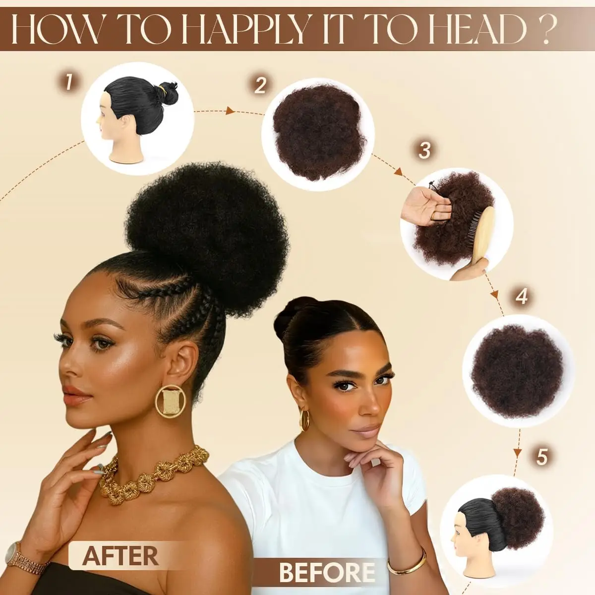 Afro Puff Synthetic Drawstring Ponytail Kinky Curly Hair Bun Piece with Clips Updo Extensions for Women