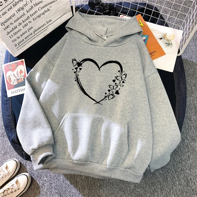 Herz Gedruckt Hoodie für Frau Hohe Qualität Hoode Langarm Pullover Herbst Winter Weibliche Täglich Casual Sport Lose Sweatshirts
