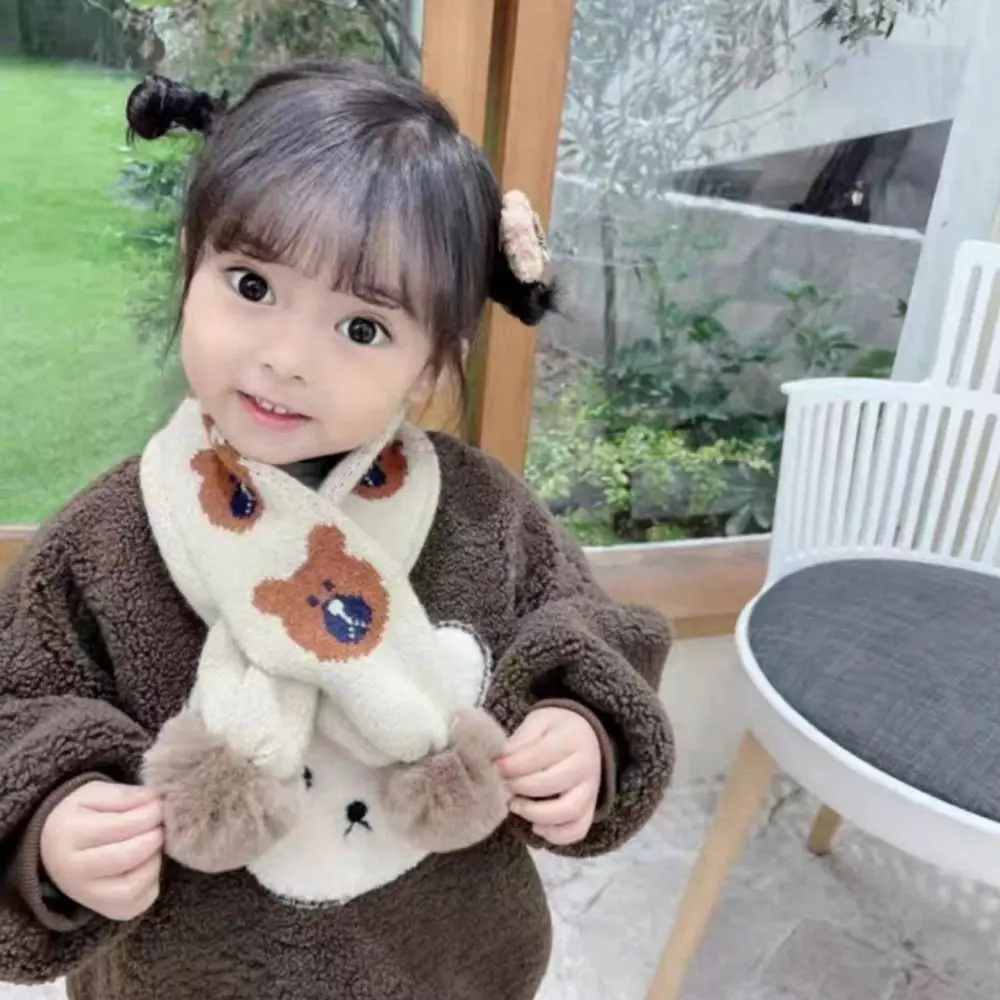 Cartoon Kids Baby Winter Knitting Scarf Boys Girls Snap Fastener Children Thermal Neck Warmer Bib Snood Cowl Tube