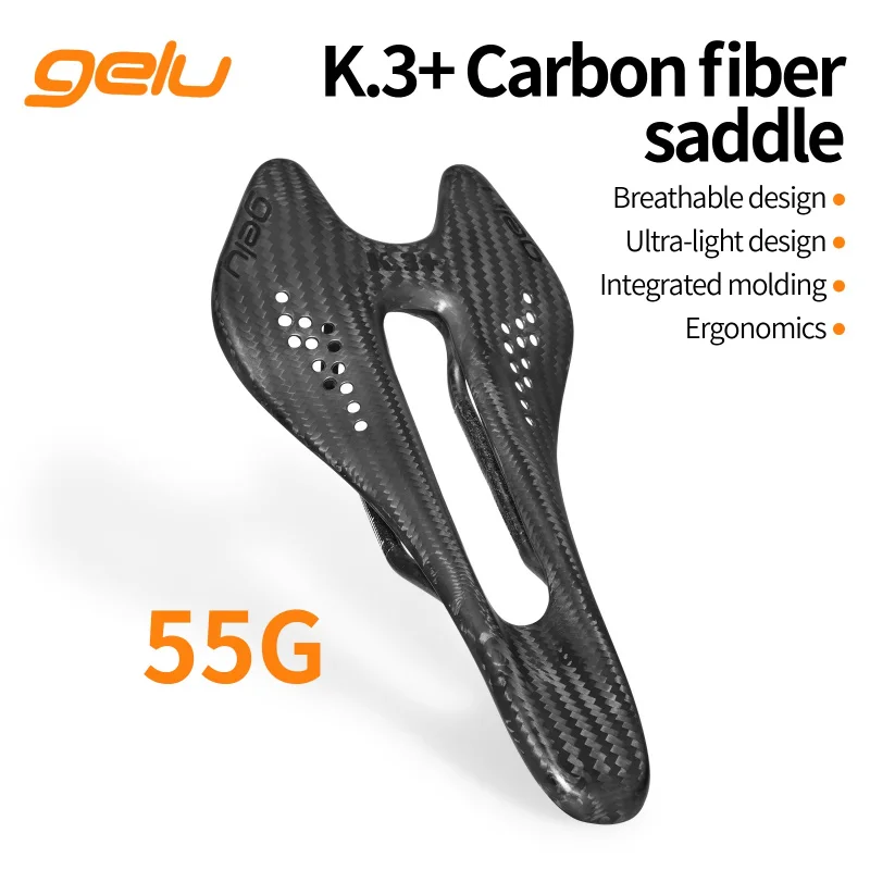 

Сверхлегкое седло из углеродного волокна GELU 55 г, полая дышащая конструкция для MTB и шоссейных велосипедов