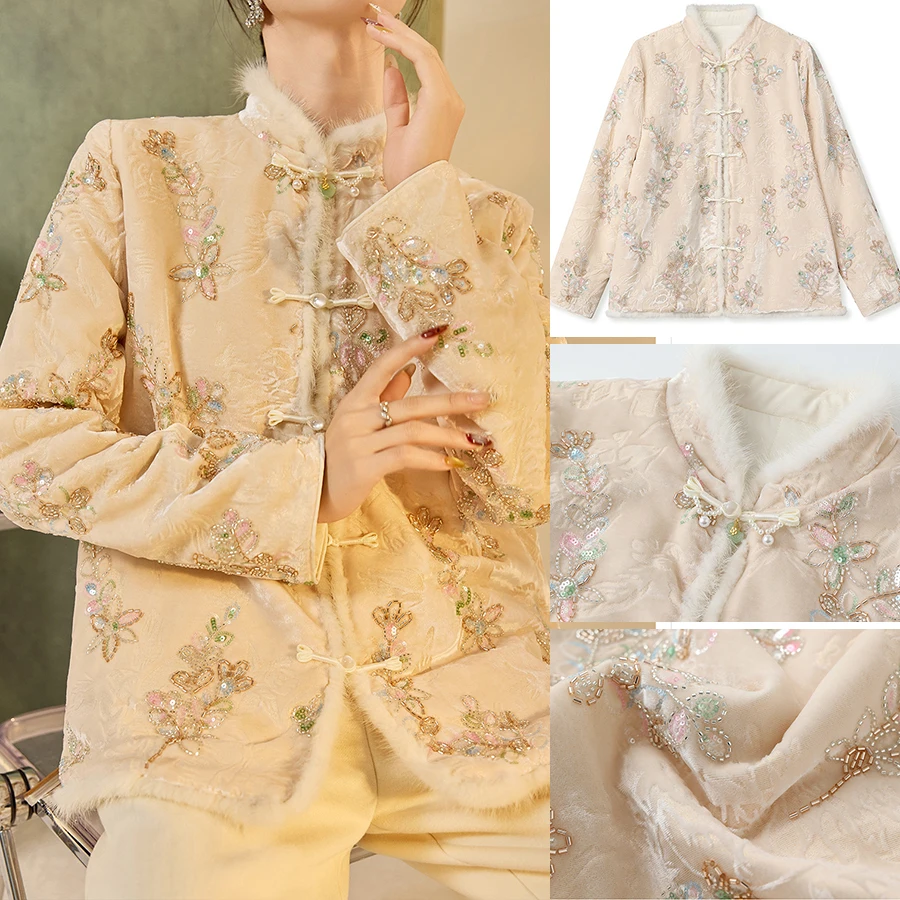 Luxury New Chinese Style Jacket  New Thicken Women's Tang Suit Coat High Quality Embroidery Cotton Clothes New Year's Clothing