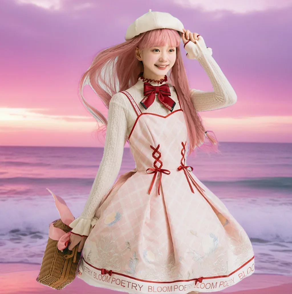 

Idylls Infinity Nikki Game Cosplay Pink Dress Sweater Headgear Wig Christmas Costume Set Party Role Play Outfit Women Lolita Wig