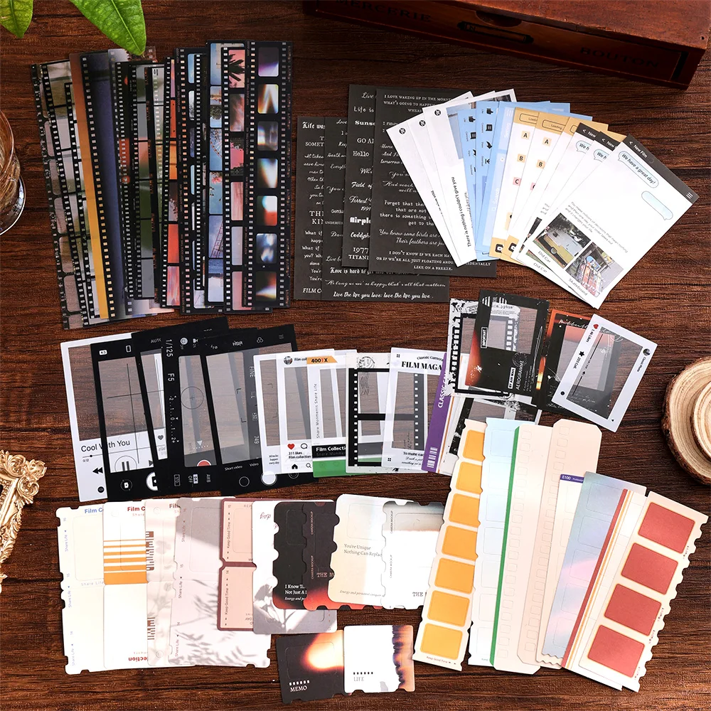 

100Pcs Vintage Movie Sticker Pack 3 Material Film Strip Photo Frames & Memo Pads for DIY Crafting Journaling & Planner Supplies