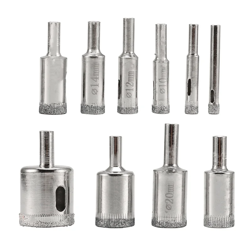 A96I-Diamond Drill Bits Set, 10 PCS Diamond Hole Saw Set, Glass Drill Bit For  Tile Porcelain Marble Granite Bottles