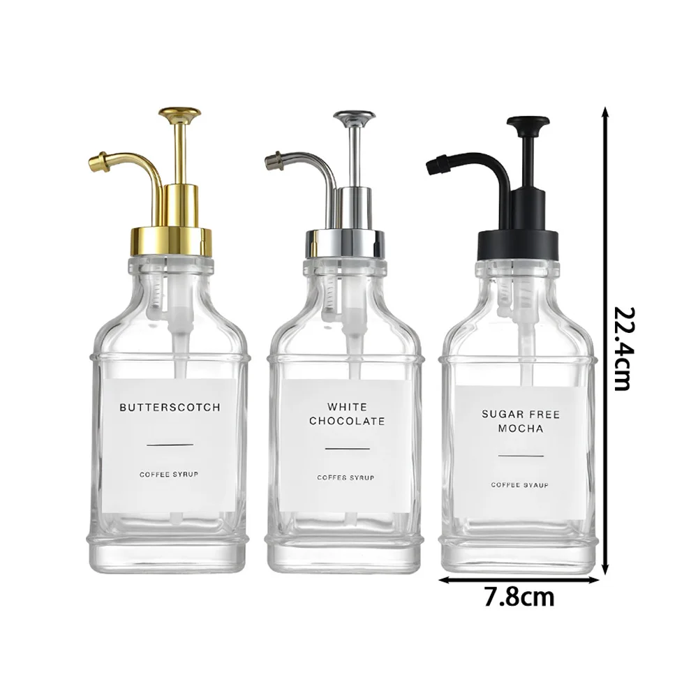 500 مللي موزع سائل زجاجي شفاف زجاجة حاوية شراب القهوة مع مضخات موزع الصابون وموزع سائل الحمام #6