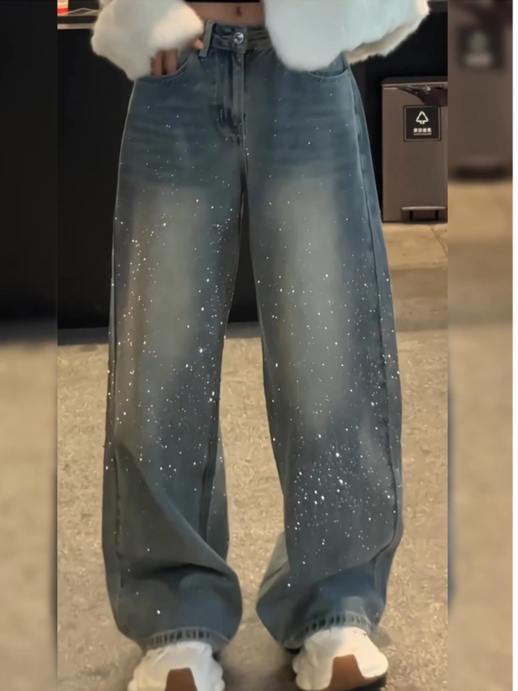 

Американские ретро-джинсы с алмазной отделкой и эффектом похудения, с высокой талией, удлиненные, для женщин, весенняя коллекция