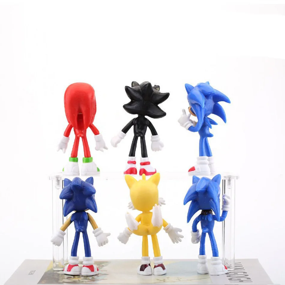 6pcs Set 10cm Cute Sonic PVC Character Toy  Hedgehog Shadow  Tail Figure Model Dolls Children Animal Toy Birthday Gift