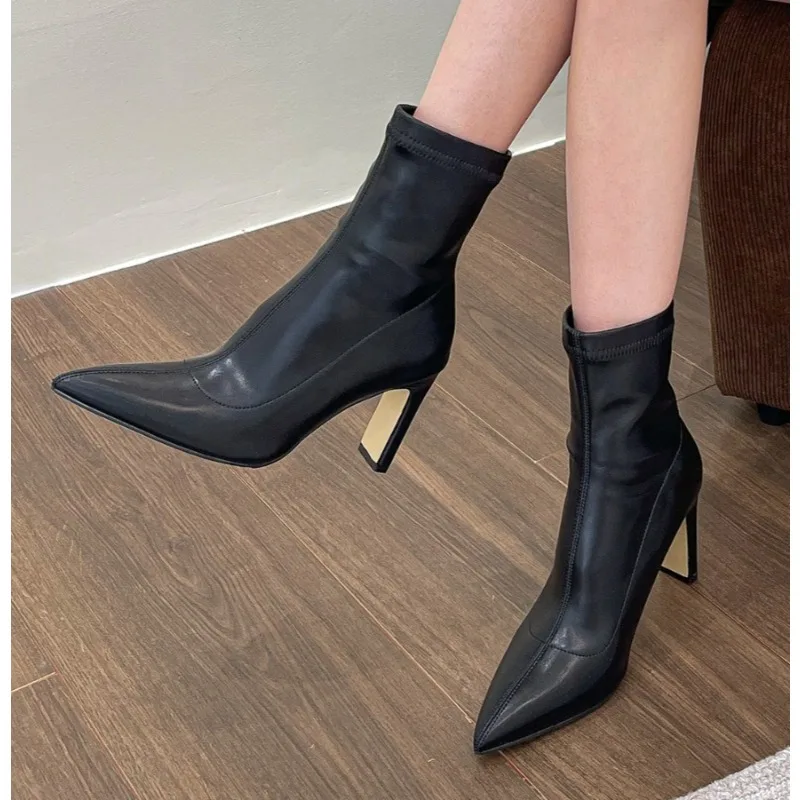 

New Sexy Thin High Heels Pointed Toe Ankle Boots Woman Party Shoes Fashion Zipper Concise Short Booties Zapatos De Mujer