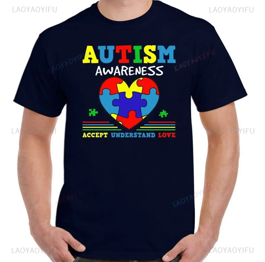 التوحد تي شيرت يوم الوعي التوحد قبول فهم الحب للجنسين رجل قمة نمط جديد Camisetas Hombre موضة الجرافيك التي شيرت