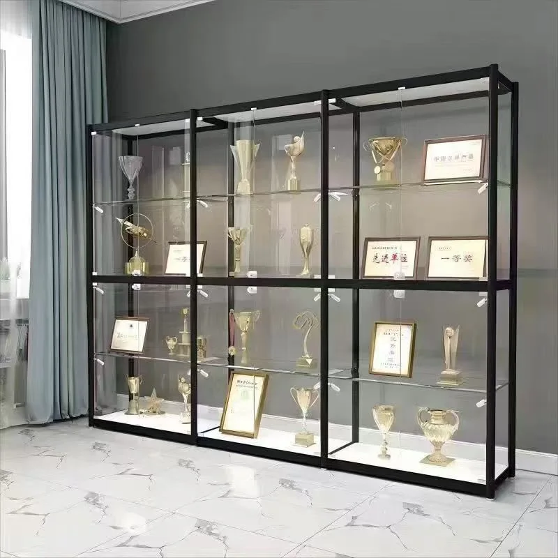 Titanium Alloy Display Cabinet Living Room Figure Transparent Display Office Medal Certificate of Honor Glass Storage