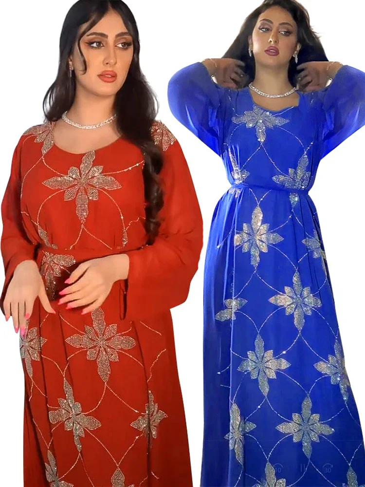 Eid marrocos vestido de festa feminino muçulmano abaya diamante ramadan chiffon dubai abayas kaftan elegante robe vestidos turquia vestido 2023