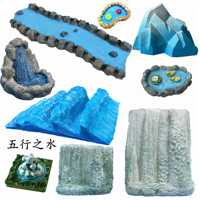 Ingenuity psychological sand table play teaching aid box ornament model landscaping five elements of water pond waterfall river