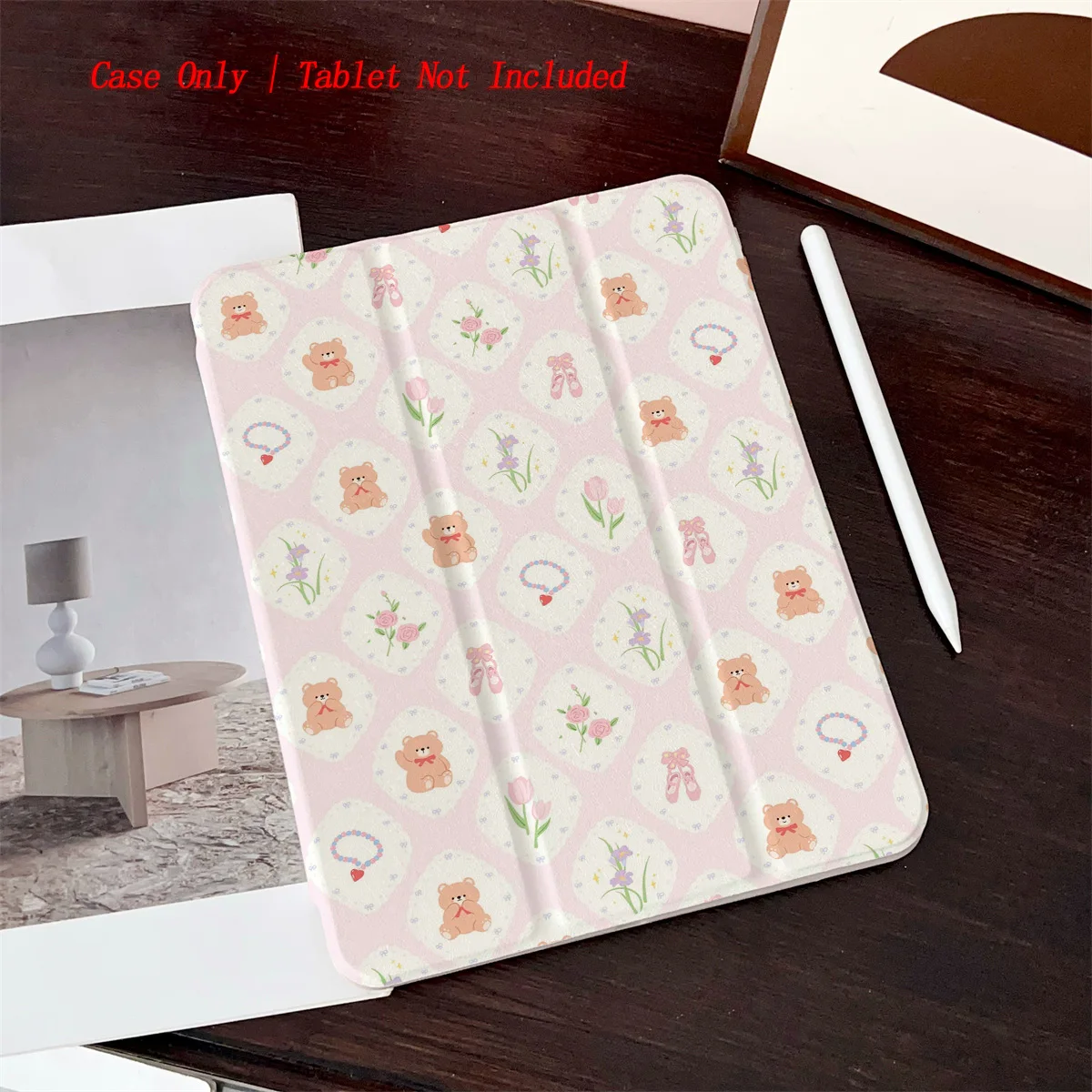 

Trendy Checkerboard + Bears, Necklaces&Small Blooms iPad Case For Apple iPad Pro 11/12.9 Air 3/4 10.9 Inch Mini 6 Fashion Cover