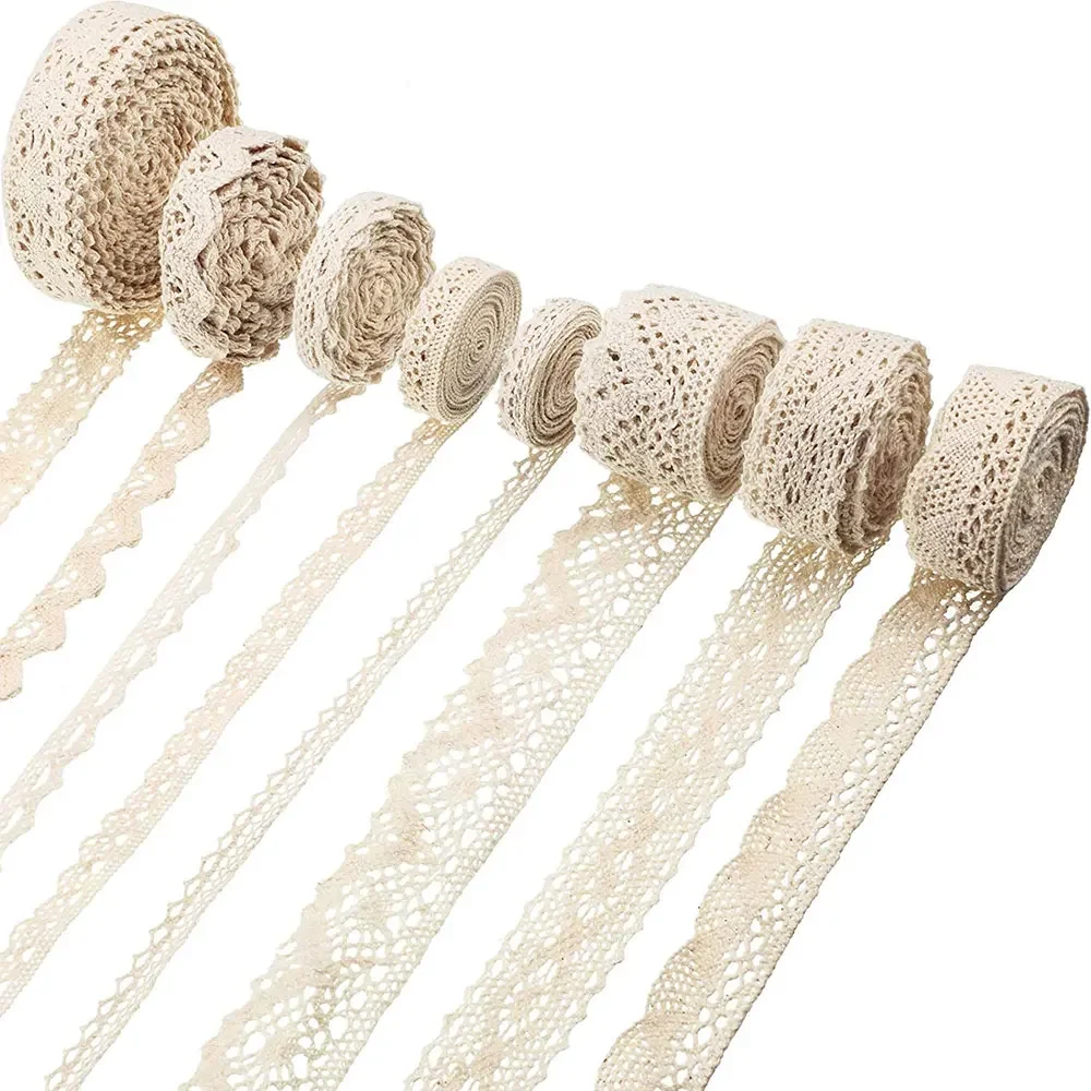 5 Yards Cotton Lace Trim Ribbon Vintage White Beige Fabric Crochet Lace Wedding Decor Christmas Package DIY Sewing Craft Supplie