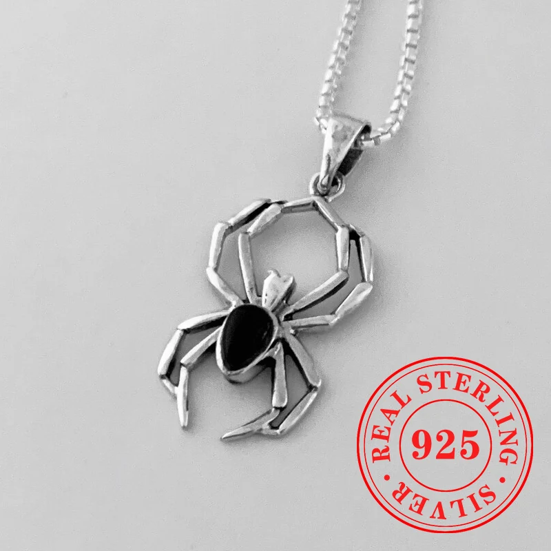 Huitan Stylish Spider สร้อยคอ Unisex 925 เงินสเตอร์ลิง Cool เทคโนโลยีสไตล์อุปกรณ์เสริมหลงใหล Carnival Party เครื่องประดับ