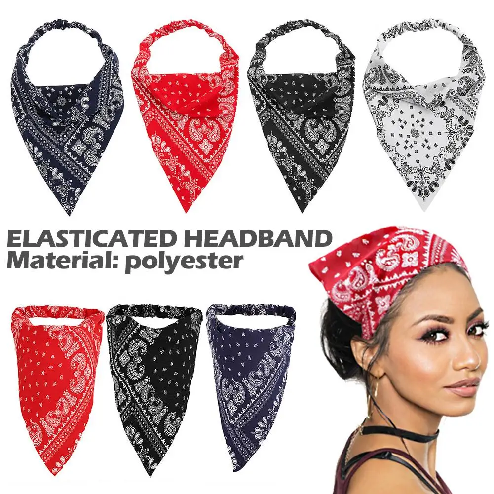 Women\'s Bandana Vintage Bohemia Women Bandana Hair Band Scarf Print Vintage Triangle Turban Elastic Headband for Lady Head H8Q1