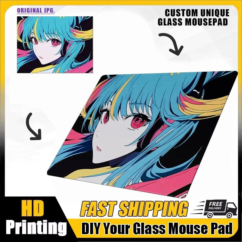 Custom Playmat Glass Game Pad Mousepad Computer Mouse Pad 450x400x3.2mm Non-Slip Carpet Square Desktop DIY Toughened Glass Pad