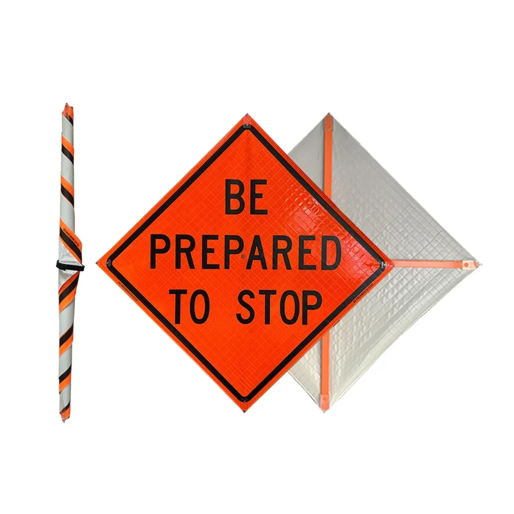 Manufacturer Reflective Roll Up Construction Signs Road Traffic Safety Roll-Up Sign Stands Flags