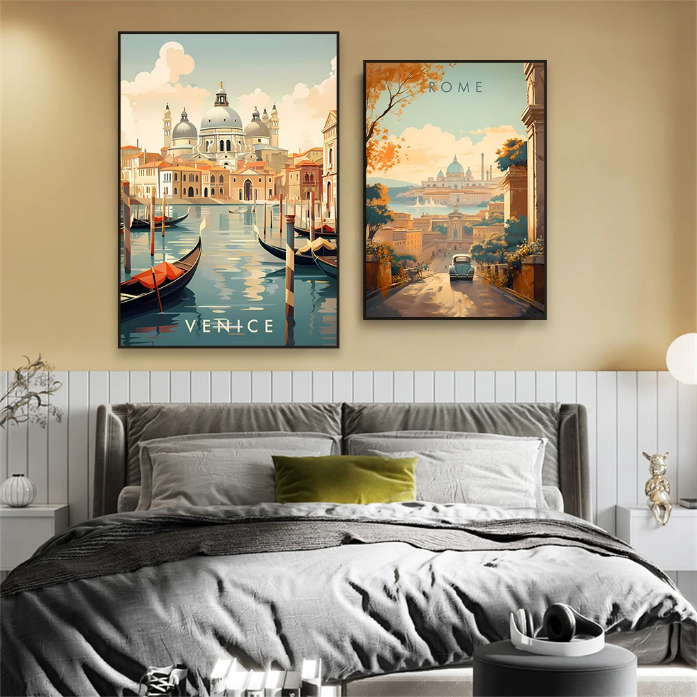 Italy Venice Travel Poster Colorful Abstract Rome Travel Landscape Travel Print Canvas Painting Home Living Room Decoration