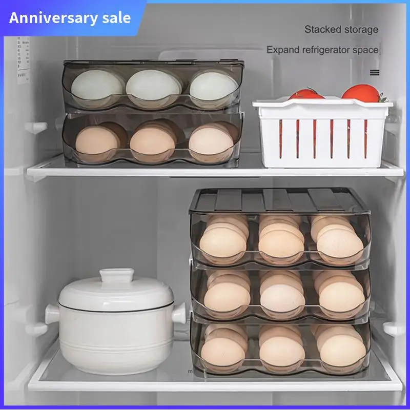 

Egg Holder For Fridge,Automatic Rolling Egg Container For Refrigerator,Stackable Fridge Organizers And Storage+Lid Durable , C