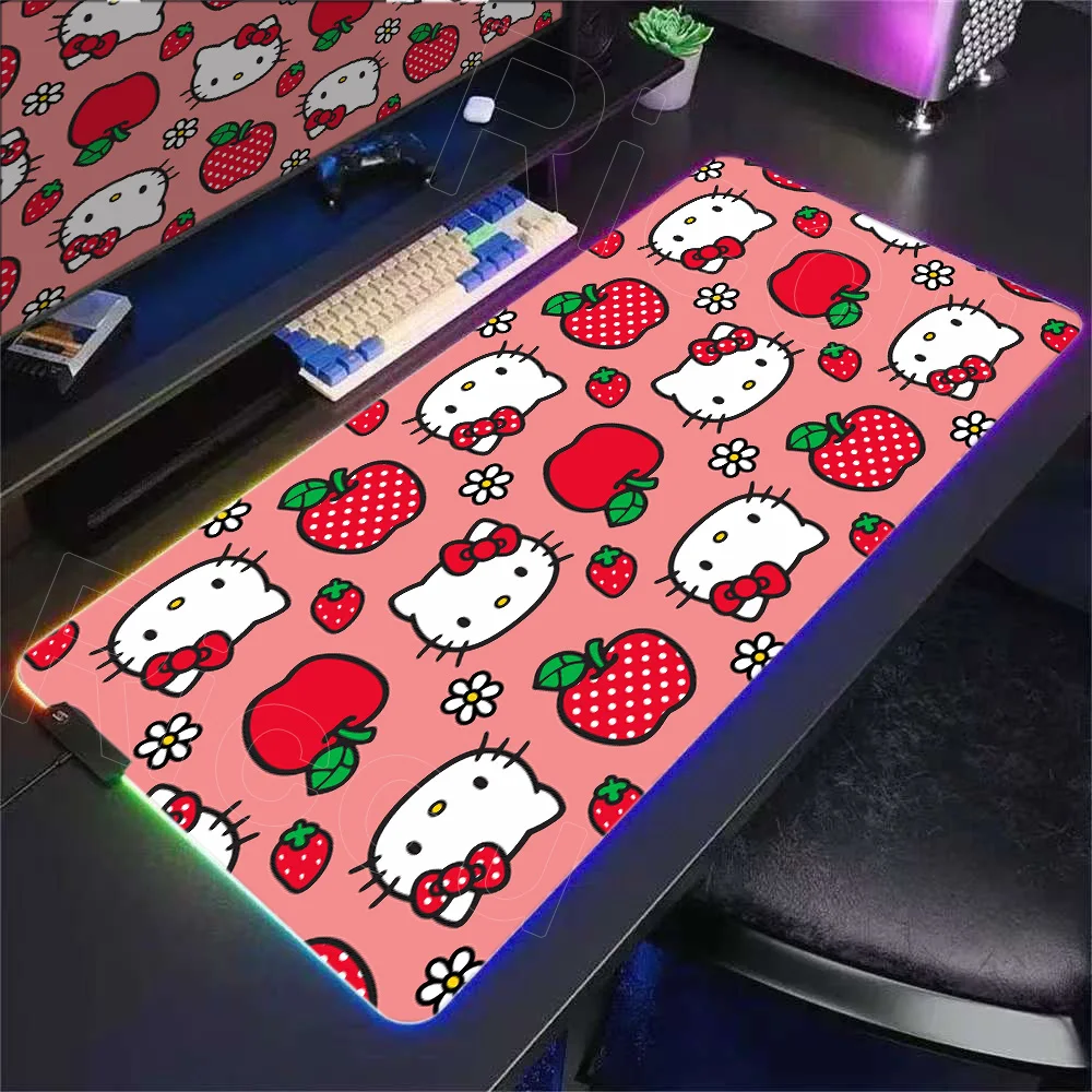 

Hello Kitty Kitten Kawaii RGB Mouse Pad XXL Large Computer Desk Pad Cartoon Cute Keyboard Pad Kitty High Beauty Office Game Mats