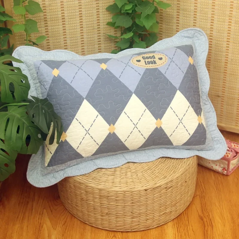 Pure Cotton Twill Pillowcase Children's Countryside Style Quilted Soft and Comfortable Skin Friendly Bedroom Bedding Pillowcase