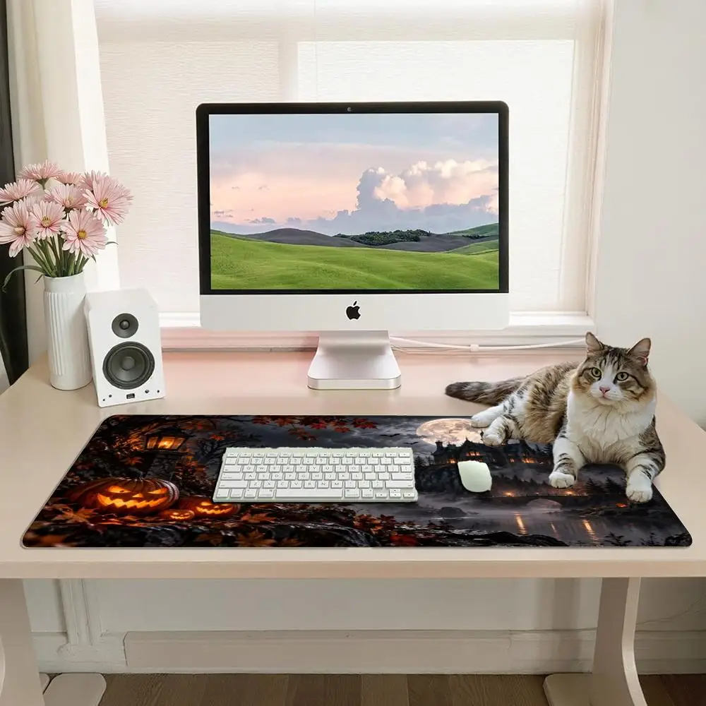 Halloween Castle Mouse Pad, Misty Night demand HD New Custom Home Mousepad XXL Non-Slip Natural Rubber Office Mouse Mats