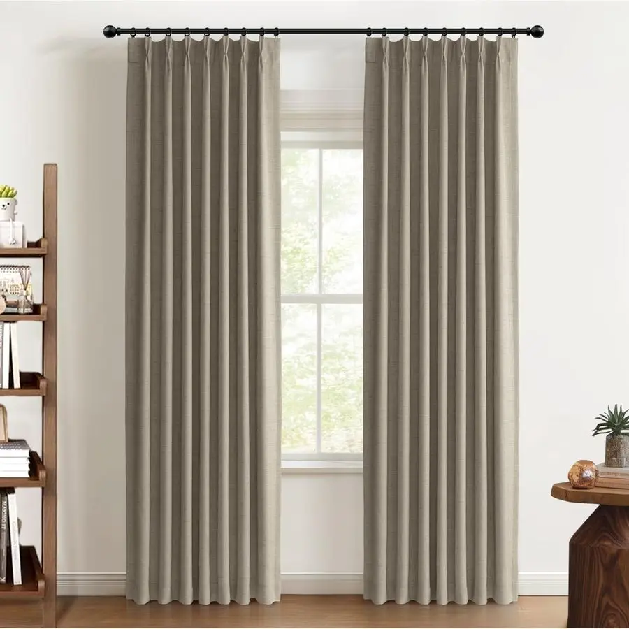 

Linen Look Textured Pinch Pleated Curtains Blackout Drapes 90 Inch Long 2 Panels Set, Faux Linen Blackout Curtains for Bedroom a