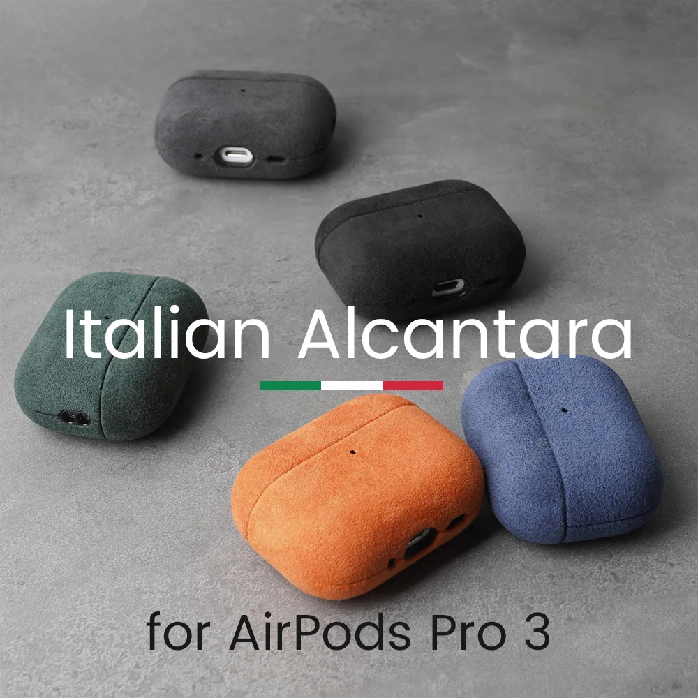 Funda De Alcantara Para AirPods Pro 3, Hecha A Mano, Resistente A Golpes Y Con Agarre Premium, Color Negro